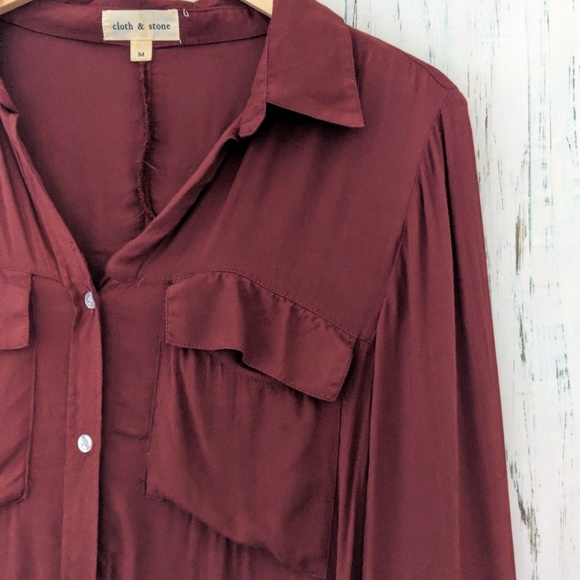 3/$20 Anthropologi Burgundy Button Down Blouse - Picture 3 of 4